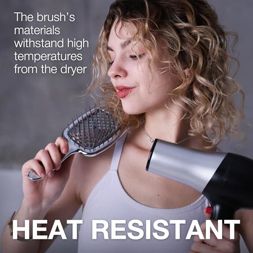 Janeke Superbrush Detangling Brush for Soft Smoothing Hair Brushing with Anti-Static Bristles - Vented Wet Hair Brush for Blow Drying Use - Perfect for Curly, Thick, Wavy, Fine Hair Types (Silver) - color: Silver Superbrush