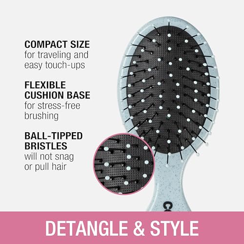 Conair Detangling Mini Hair Brush Set, 3-Pack Detangler Brushes for Wet or Dry Hair, Gentle Detangler for All Hair Types, Hair Brushes for Women and girls. gifts for her, Silver, Blue, Pink - color: Pink, Blue, Silver, size: 3 Count Travel Size
