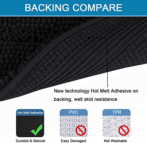 H.VERSAILTEX Bathroom Rugs Bath Rugs Non Slip Bath Mats Extra Thick Chenille Striped Rug 17" x 24" Absorbent Soft Shaggy Washable Dry Fast Bath Mats for Bathroom Floor - Black - color: Black, size: 17" x 24"