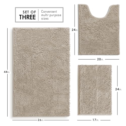 Hearth & Harbor Bathroom Rugs, Chenille Bath Mat - Machine Washable Bath Mats for Bathroom Non-Slip Backing Rubber, Quick Dry Mat - Beige Bath Rug, 17x24-26x44-20x24 - color: Beige, style: 17x24 / 26x44 / 20x24