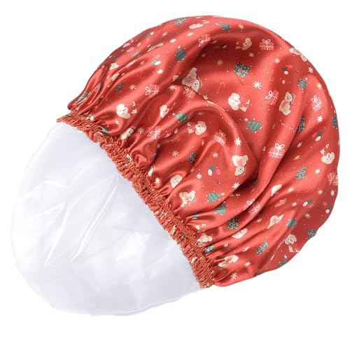 4 PCS Shower Cap for Women, Elastic and Reusable Bath Caps, Double Layers Shower Caps Reusable Waterproof, Bathing Shower Caps, Environmental Bath Hair Protection Cap - Chrismas Pattern - color: Chrismas Pattern 4 PCS/Set