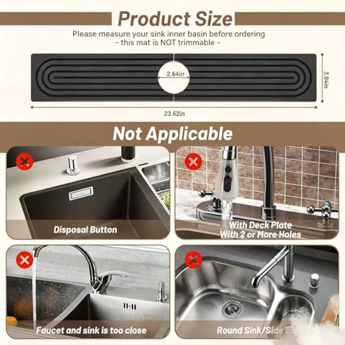 Faucet Mat for Kitchen Sink - 23.62" Diatomite Fast Stone Drying Mat for Kitchen Counter Tray Absorbent Mat Faucet Splash Guard for Kitchen Sink and Bathroom Counter (Deep Gray, 23.62"x3.94")