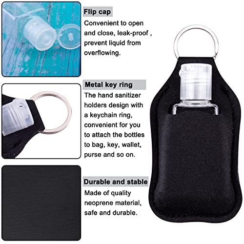 Duufin 60 Pcs Black Hand Sanitizer Holder Keychain Empty Travel Bottle Set | Including 30 Pcs Black Hand Sanitizer Keychain Holder and 30 Pcs Refillable Empty Travel Bottles for Backpack Purse - color: Black