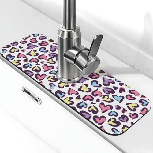 Heart Leopard Colorful 15" X 5.5" Kitchen Sink Splash Guard Faucet Faucet Guard Draining Mat Sink Splash Guard Faucet Kitchen Bathroom - color: Heart Leopard Colorful