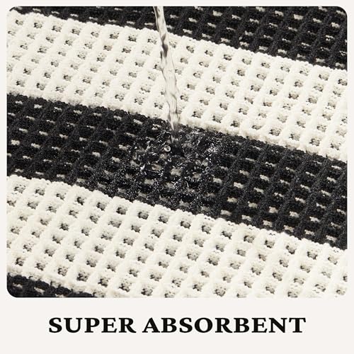 MatEssenz 2 Piece Waffle Bathroom Rugs Checkered Bath Mat Set (17"x24" & 18"x30"), Black and White Weave Bathroom Rugs with Tassels, Non-Slip Quick Dry Shower Mats, Machine Washable Skin-Friendly - color: Lattice Style, size: 17" x 24" + 18" x 30"