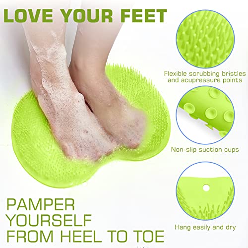 Shower Foot Scrubber Mat Back Washer Back Exfoliating Bath Wash Pad Wall Mounted Slip Suction Cups Foot Scrubber for Use in Shower Cups Foot Cleaner for Men and Women - color: Green