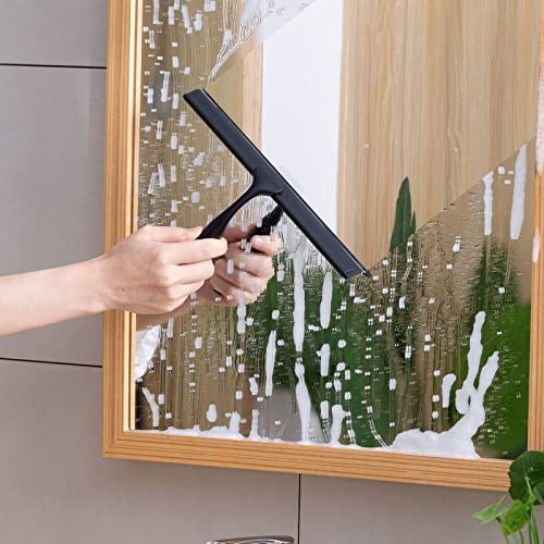 Ettori Shower Squeegee for Glass Doors, Squeegee for Shower Glass Door, Window and Car Glass, Mirrors - All-Purpose Stainless Steel Squeegee, 10 Inches and Black - color: Black