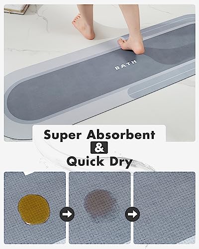 MontVoo Bath Mat Runner - Long Non Slip Absorbent Quick Dry Thin Bath Rug for Bathroom Floor Mat - Rubber Backed - Stain Resistant - Easy Care - Blue17 x50 - color: Blue, size: 17"x50"