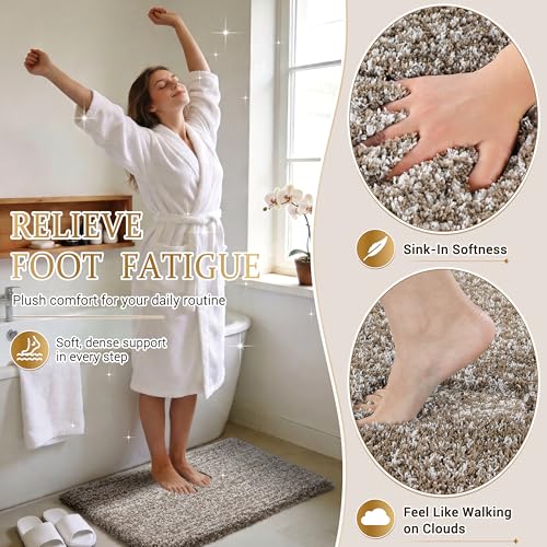 Yimobra Bathroom Rugs Non Slip Washable, Ultra Soft and Water Absorbent Bath Mats, Plush Fluffy Shower Mat Outside, Microfiber Thick Matts for Bathroom Floor/Sink, 24X17, Light Brown and White - color: Light Brown and White, size: 17" X 24"