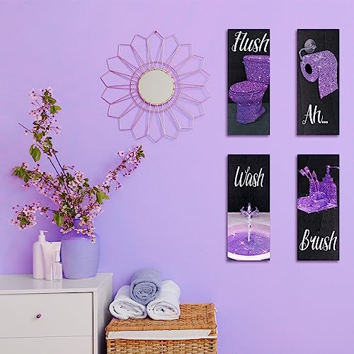 Chinco 4 Pcs Women Funny Wall Art Bathroom Decor 9.84 x 3.94 x 0.2 Inch Glam Bathroom Wall Decor Modern Women Funny Bath Wood Hanging Decoration for Home (Purple) - color: Purple