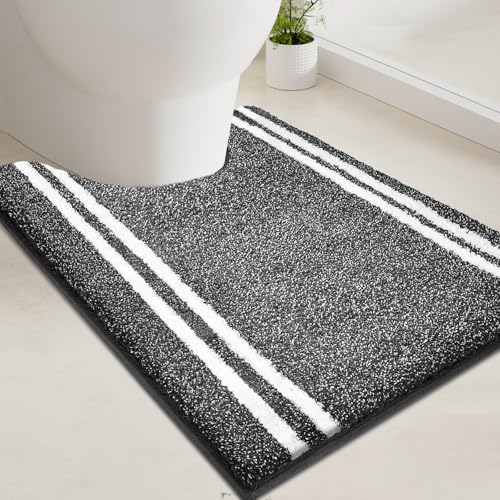 PURRUGS Bathroom Rug Non-Slip Machine Washable 20" x 24" U-Shaped, Super Absorbent and Quick Dry Shaggy Microfiber Bath Mat, Extra Soft and Plush Contour Rug for Toilet Base, Charcoal - color: Charcoal, size: 20" X 24" U-Shaped