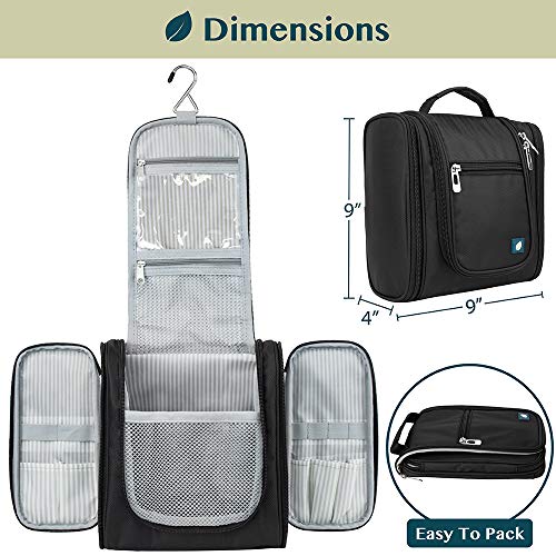 PAVILIA Toiletry Bag Travel Bag for Women Men, Hanging Cosmetic Organizer, Water Resistant Makeup Bag for Accessories Toiletries, Large Travel Essentials Kit (Black) - color: Black, size: Standard (9x4x9)