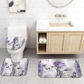 Rustic Farmhouse Bath Mat Set, Farm Purple Daisy Floral Flowers and Butterfly on Country Wooden Bathroom Mat Set with Non-Slip Bath Rug, Soft Toilet Lid Cover and Contour Mat, Grey(Purple) - color: Purple