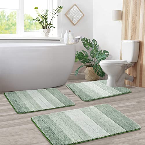 3 Pcs Ombre Bath Mat Set for Bathroom, Non Slip Ultra Soft and Thick Water Absorbent Bath Carpet, Machine Washable & Quick Dry Bathroom Rug, for Bedroom Door Living Room,Green - color: Green Rug, size: 17" x 24" + 20" x 32" + U Shape 24" x 20"