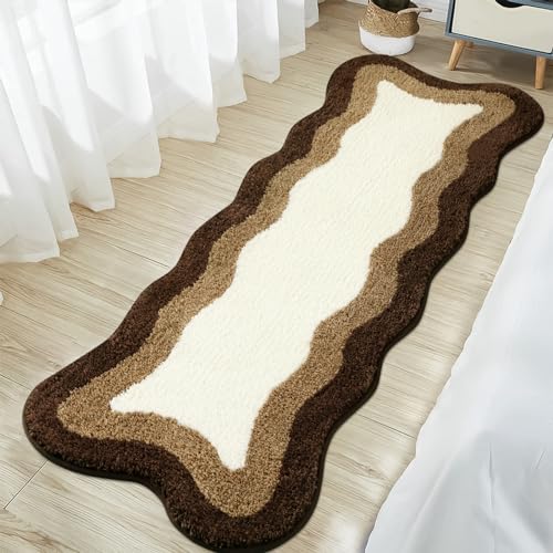 HAOCOO Brown Long Bathroom Rug Runner, Microfiber Absorbent Boho Bath Mats for Bathroom Non-Slip, Washable Soft Plush Shower Mats for Sink Shower Tub - color: Brown, size: 18x47 inch (Irregular)