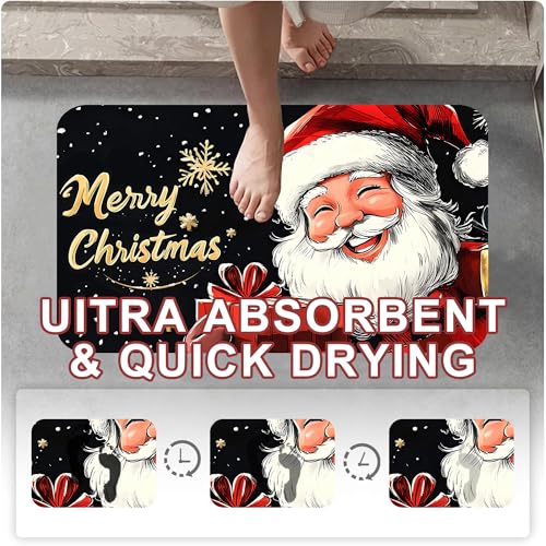 Identiy Christmas Bath Mat, Cute Funny Christmas Santa Bathroom Rug, Soft Super Absorbent Machine Washable Quick Dry and Non-Slip Bathtub Mat for Tub Shower Bathroom Floor 17"x29.5" - color: Cute Funny Christmas Santa