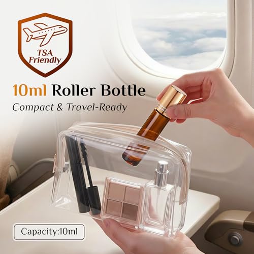PrettyCare 24 Pack, 10 ml Essential Oil Roller Bottles with Stainless Steel Roller Ball - Refillable Leak-proof Empty Thick Amber Glass Roll on Bottles with Metal Caps for Travel, Perfume - color: Amber with Golden Cap, size: 24 Pack