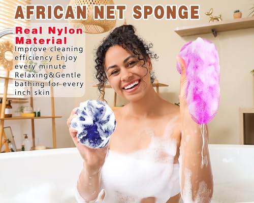 2 Pack African Net Sponge Exfoliating Body Scrubber Bath Sponge for Daily Use (Navy Blue+Indigo) - color: Navy Blue+indigo