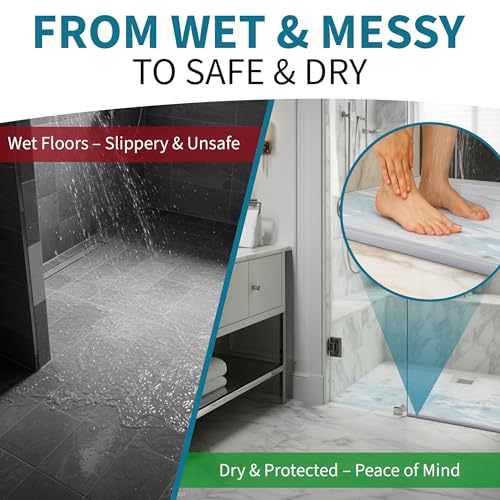 Premium Transparent 39 inch Shower Threshold Water Guard Collapsible Silicone Wet Room Floor Barrier & Bathtub Splash Waterstopper Self Adhesive Dam Strip for Kitchen Sink Edge & Bathroom Door Seal
