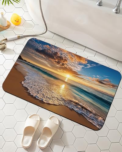 Elightvap Ocean Beach Sunrise Bathroom Mat Quick Drying Non Slip Bath Mats Absorbent,Bath Mat Quick Dry Bathroom Rug in Front of The Kitchen Sink, Shower Room, Bathtub,17 * 29.5 Inches - color: Ocean Beach Sunrise
