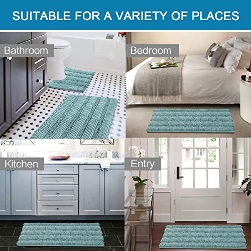 H.VERSAILTEX 3 Piece Bathroom Rugs Sets Thick Striped Bath Rugs Set for Bathroom Non Slip Soft Absorbent Bath Mat Set for Tub, Shower and Toilet(17''x24''+20''x32''+20''x24'' U-Shaped, Aqua Haze) - color: Aqua Haze