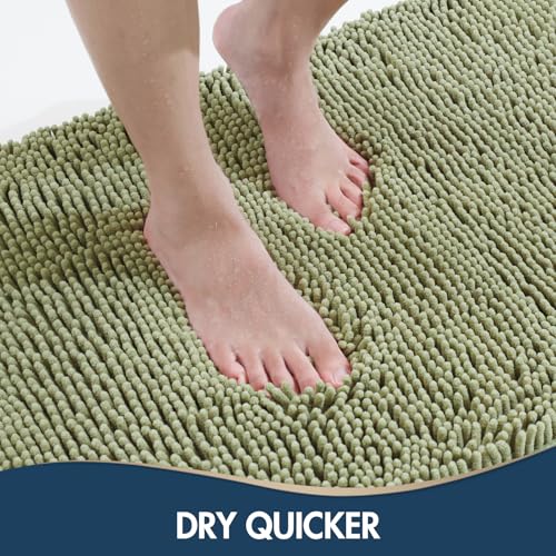 TREETONE Bathroom Rugs Sets, Thick Soft Absorbent 3 Piece Chenille Bath Rugs, Non-Slip, Dry Quickly, Machine Washable, Shaggy Mats with U-Shaped Toilet Rug for Bath Floor, Tub and Shower, Sage Green - color: Sage Green, size: 16"x24"+20"x32"+U Shape 20"x2