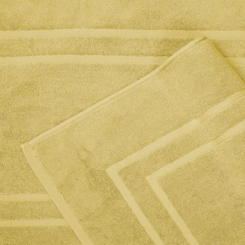 Feather & Stitch 2 Piece Towel Like Bath Mats (30x21 Inch) 100% Cotton Terry Bath Mats, Bathroom Shower Floor Mats [NOT A Bathroom Rug], Soft Absorbent Washable Mats - Yellow - color: Yellow