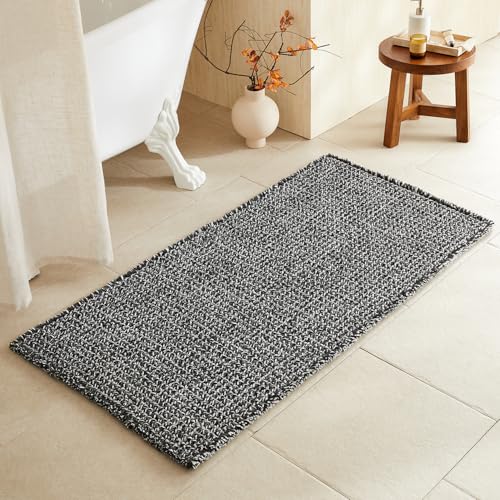 TYUU Black and White Bathroom Rugs, Waffle Bath Mat Non Slip Washable Super Absorbent Quick Dry Boho Farmhouse Bathroom Decor, 48"x24" Black and White - color: Black & White, size: 2' X 4' (Rectangular)