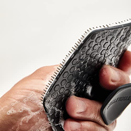 TOOLETRIES Silicone Body Scrubber, Shower Scrubber with Hook - Charcoal | Exfoliating shower scrubber for sensitive skin that dries quickly and stays hygienic for everyday use.