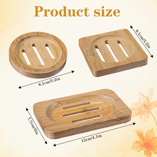 3Pcs Bamboo Soap Dish Holders, Eco-Friendly Drainable Soap Savers for Shower, Bathroom, Kitchen Sink