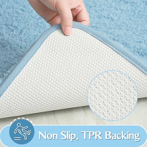 HOMORE Bathroom Rug Set 2 Piece,Soft Absorbent Bath Mats Set,Machine Washable Bath Rug Sets for Bathroom Non Slip,(21"x34"+21"x21") Plush Shaggy U Shape Contour Toilet,Light Blue - color: Light Blue