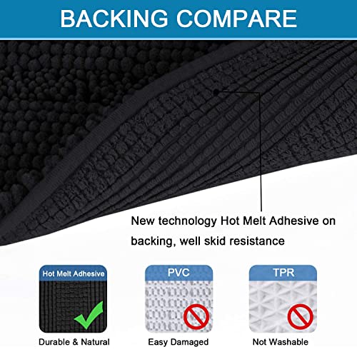 H.VERSAILTEX 3 Piece Bathroom Rugs Sets Thick Striped Bath Rugs Set for Bathroom Non Slip Soft Absorbent Bath Mat Set for Tub, Shower and Toilet(17''x24''+20''x32''+20''x24'' U-Shaped, Jet Black) - color: Jet Black