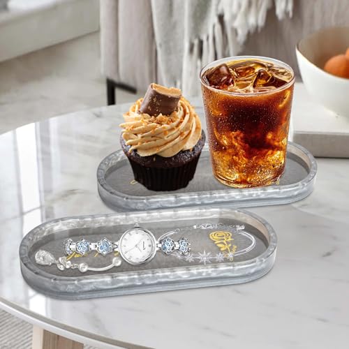 Bathroom Vanity Trays for Counter: Grey Resin Towel Tray Organizer with Words - Oval Bathroom Sink Tray Countertop - Decorative Tray for Perfume/Oil Bottles - color: Grey2