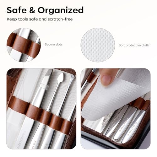 FAMILIFE Nail Care Kit 9-in-1 Professional - Carbon Steel Cuticle Scissors, Fingernail & Toenail Clippers for Nails, Manicure Set Travel Grooming Kit with Case (Brown) - color: Brown