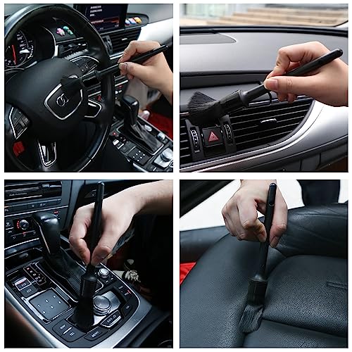 HMPLL 10pcs Detailing Brush Set, Multi-Purpose Car Detailing Brushes for Cleaning Car Interior, Exterior, Engine, Leather, Including 5 car Cleaning Brush, 3 Wire Brush, 2 Air Vent Brush,Black - color: black-10pcs