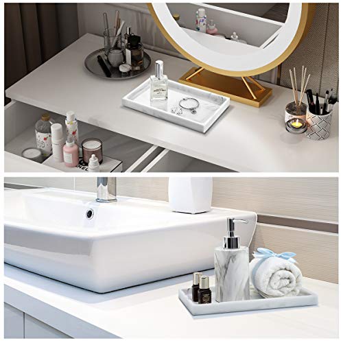 Emibele Bathroom Vanity Tray Countertop, 10" Rectangular Marble Resin Tray | Dresser Kitchen Sink Tray, for Jewelry Cosmetic Perfume Soap Candle, Lightweight Waterproof Tray, Medium, Marble White - color: Marble White, size: 10" x 6.1" x 0.8"