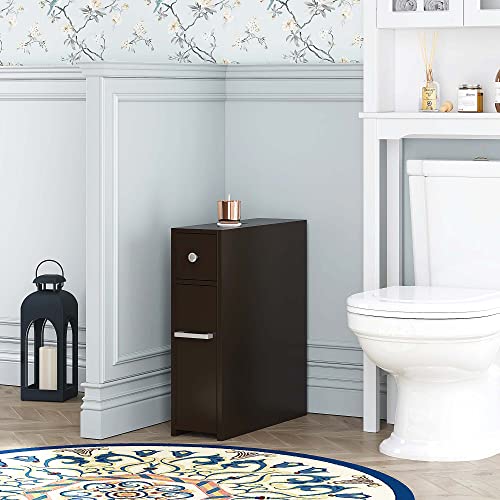 Spirich Slim Bathroom Storage Cabinet, Free Standing Toilet Paper Holder, Bathroom Cabinet Slide Out Drawer, Espresso - color: Espresso