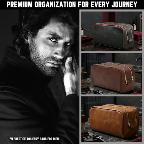 Mens Toiletry Bag, Premium PU Leather Travel Kit, Metal Zippers & Bottom Studs, Velvet Dust Bag & Shape-Retention Packaging – Gift Ready For Groomsmen, Anniversary, Birthday Gifts/CARAMEL BROWN - color: CARAMEL LIGHT BROWN