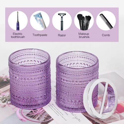 Glass Toothbrush Holder, Purple Bathroom Toothbrush Holder Set, 10oz Bathroom Tumbler Cup, Bathroom Storage Cup Organizer for Tooth Brush, Toothpaste and Makeup Brush - color: Purple