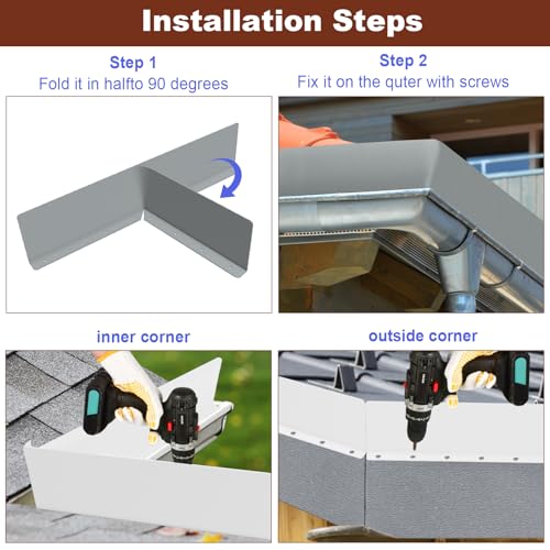 Gutter Valley Splash Guards, 6 Pcs 15.7 x 3.5 Inches Aluminum Downspout Diverter Roof Rain Roofing Gutter Guards with Screws for Shingle Corner and Straight House (Gray) - color: Gray-A