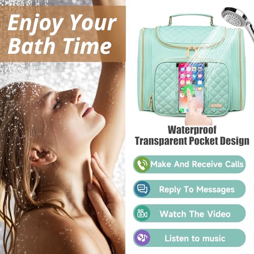 Tealari Large Toiletry Bag for Women Men,Bathroom Bag,Water Resistant Shower Bag,Makeup Bag,Toiletry Bags for Traveling,Hanging Toiletry Bag with Transparent Waterproof Phone Pocket - color: Green