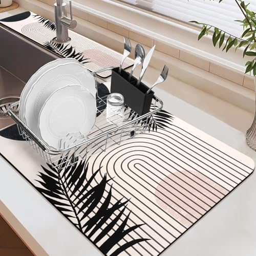 19.5" x 12" Dish Drying Mat & 24" x 5.5" Sink Splash Guard, Super Absorbent Drainer Rack Mat for Kitchen Counter Coffee Bar - color: 02Black, size: 19.5"*12"+24"*5.5"