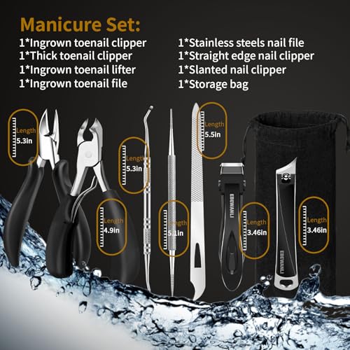 EBEWANLI Professional Nail Grooming Kit, Podiatrist Pedicure Kits Stainless Steel Nail Clipper Personal Care Tools with Travel Bag, Gift for Seniors, Men