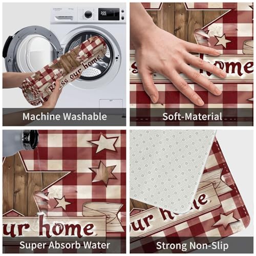 Bath Mat Country Star Burgundy Red Plaid Berry Retro Wood Quick Dry Bathroom Rugs Non Slip Absorbent Shower Flannel Rug Floor Mat for Bathroom,Bathtub,Sink,Bedroom,16"X24" - color: Cay19
