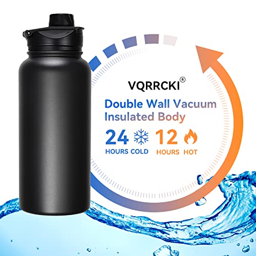 32 oz Insulated Water Bottle Bulk 8 Pack, Stainless Steel Sports Water Bottles with Straw Lid & Wide Mouth Lids, Double Walled Vacuum, Leak Proof, Black - color: Black, size: 32 Ounces-8