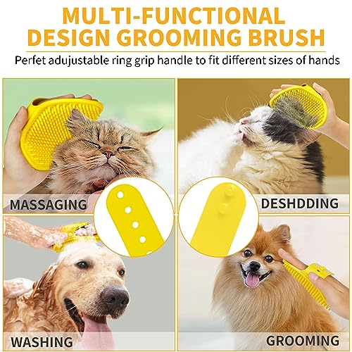 Comotech 6PCS Dog Bath Brush & Dog Toothbrush | Adjustable Handle Shampoo Brush & Scrubber for Short & Long Haired Dogs & Cats | Effectively Solve Odor & Stain Removal Problems (Orange Yellow Yellow) - color: Orange Yellow Yellow
