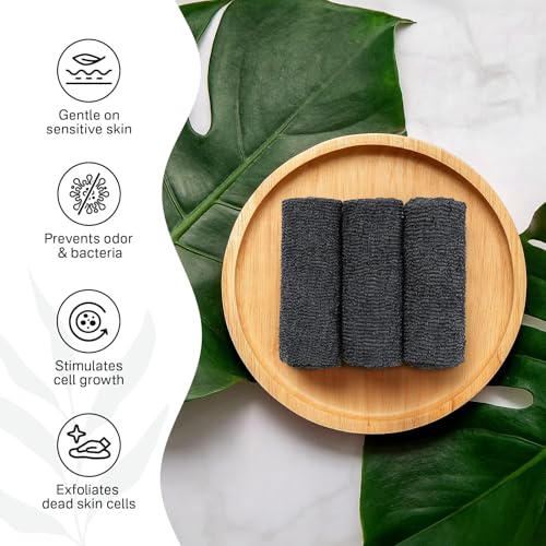 Yiclick Exfoliating Washcloth Towel- Exfoliating Body Scrubber Exfoliator, Back Scrubber for Shower Bath, Exfoliate Rags Wash Cloths, Loofah Lufa Sponge, Body Scrub & Exfoliation Women Men - color: Coal