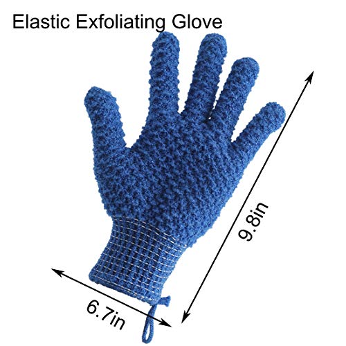 Bath Exfoliating Gloves Scrub - 4 pcs (2 Pair) Lengthened and Large Exfoliating Scrubbing Gloves for Shower, Spa, Massage - Scrub Exfoliating Mitts for Body, Face, Hand and Foot（Blue and Pink） - color: Blue and Pink