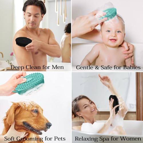 2 Pack Silicone Body Scrubber with Loofah Exfoliating Soft Body Shower Scrubber for Body, 2 in 1 Bath and Shampoo Wash Brush for Skin Exfoliation Men Women (Green&Black) - size: Green&Black