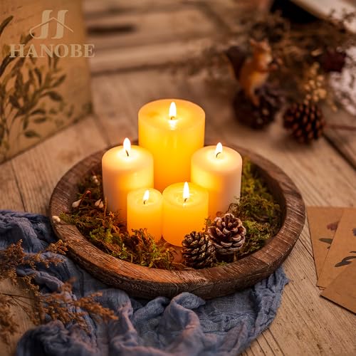 Hanobe Wooden Tray for Coffee Table: Candle Holder Plate Round Decorative Serving Tray - Vintage Table Centerpiece Rustic Farmhouse Home Decor - color: Distressed